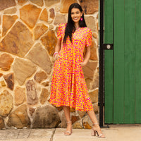 Load image into Gallery viewer, 10998 - Orange Leopard Midi Dress
