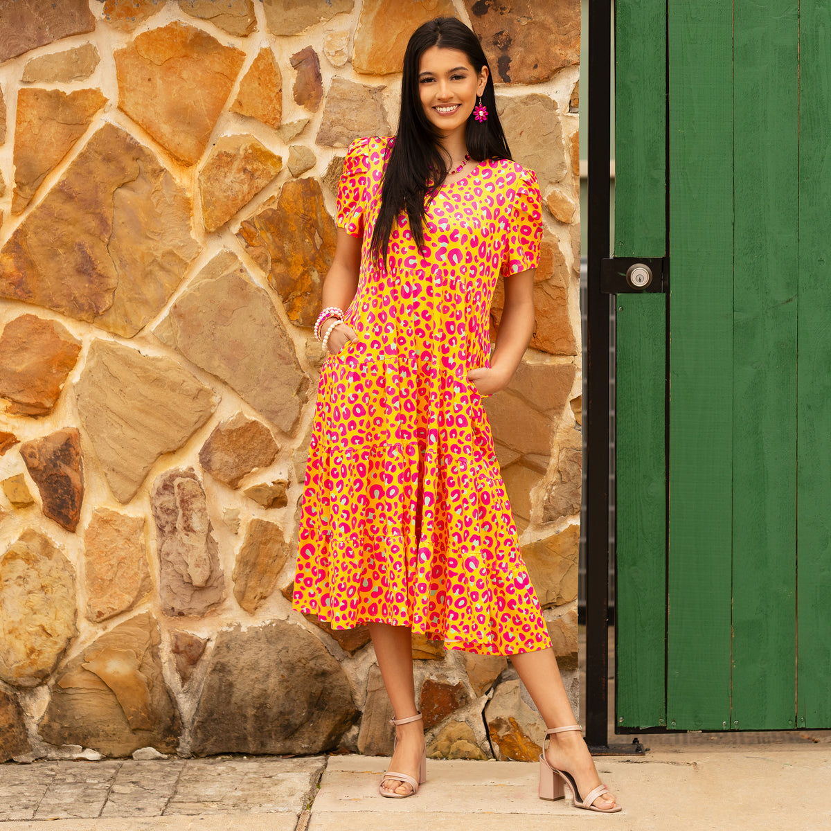 10998 - Orange Leopard Midi Dress