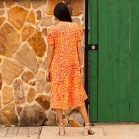 Load image into Gallery viewer, 10998 - Orange Leopard Midi Dress
