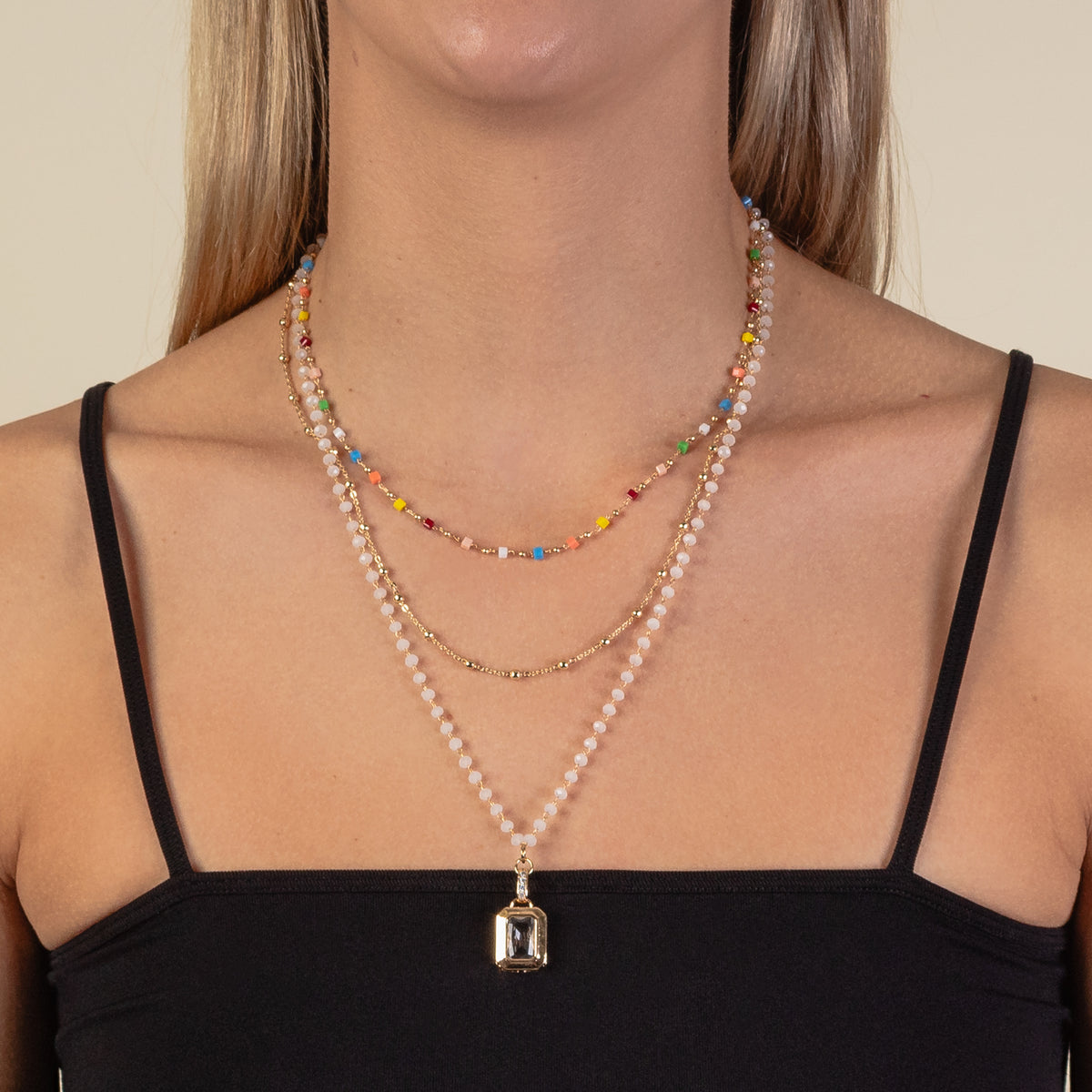 1164 - Dainty Pendant Necklace - Multi