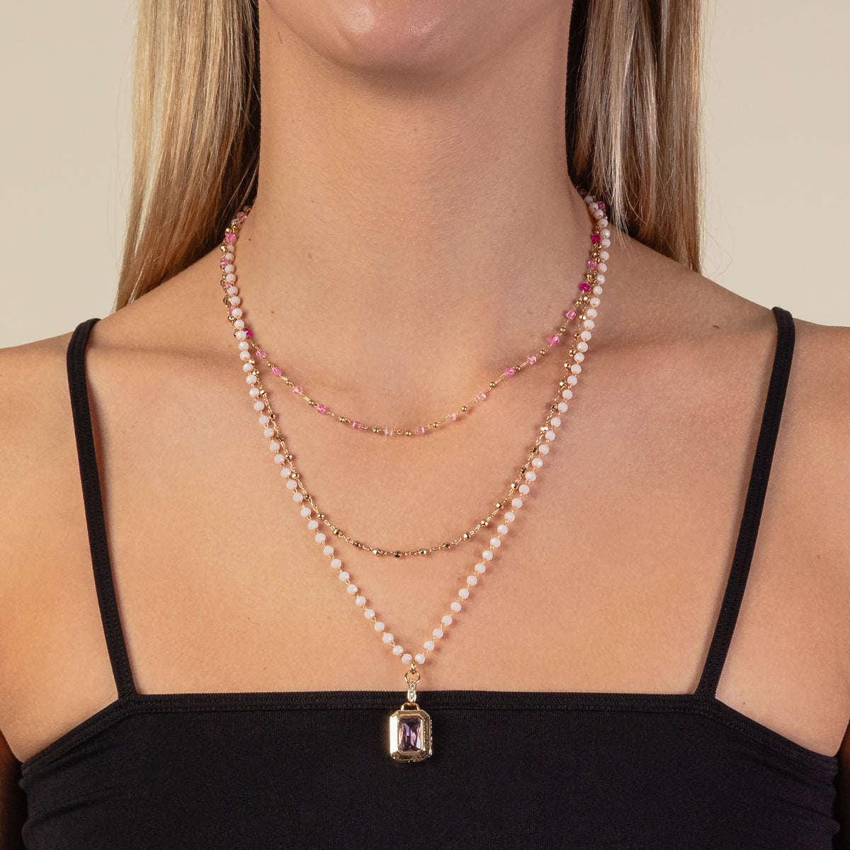 1164 - Dainty Pendant Necklace - Pink