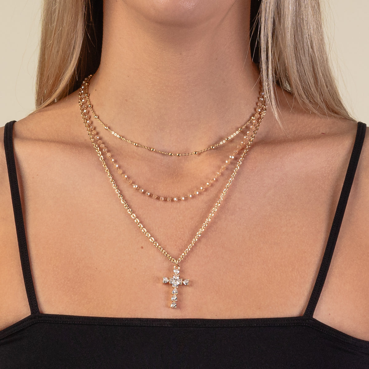 1165 - Dainty Cross Necklace - Gold