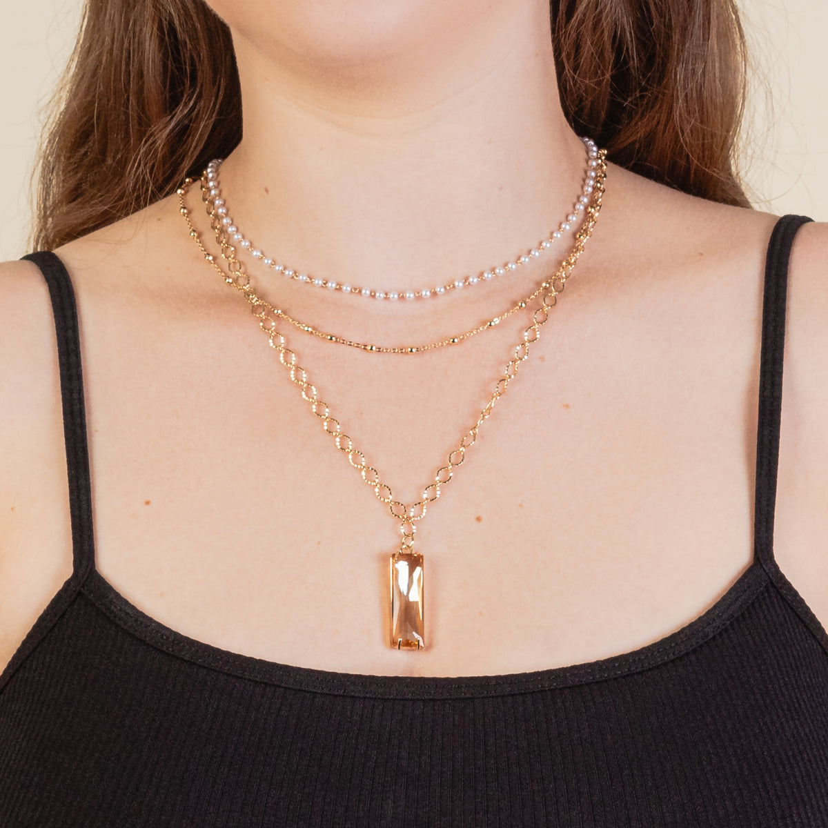 1166 - Layered Pendant Necklace - Gold