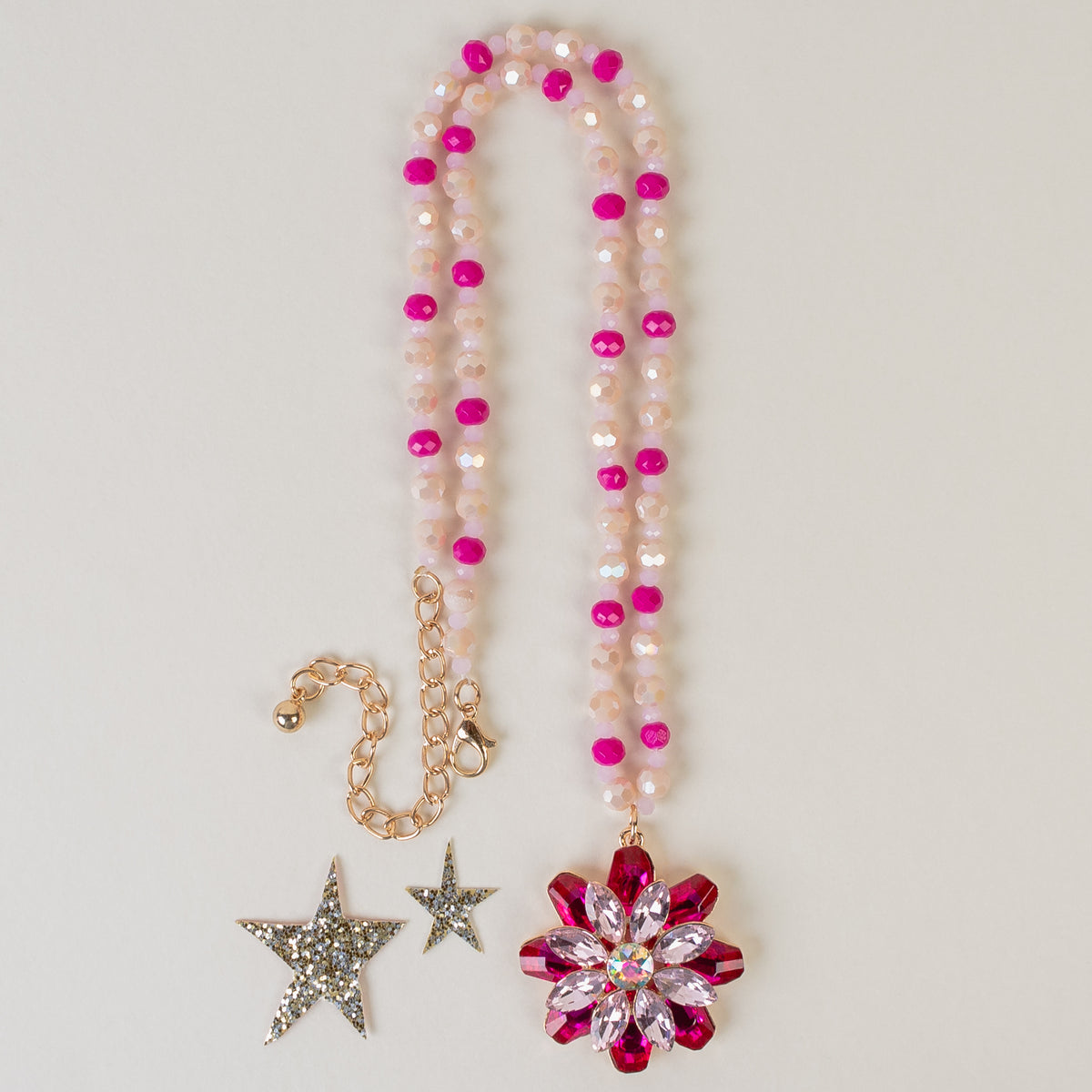 1174 - Flower Pendant Necklace - Fuchsia