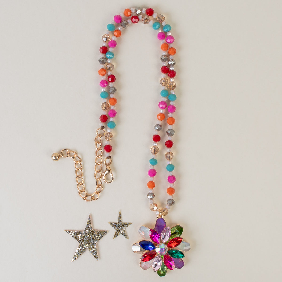 1174 - Flower Pendant Necklace - Multi