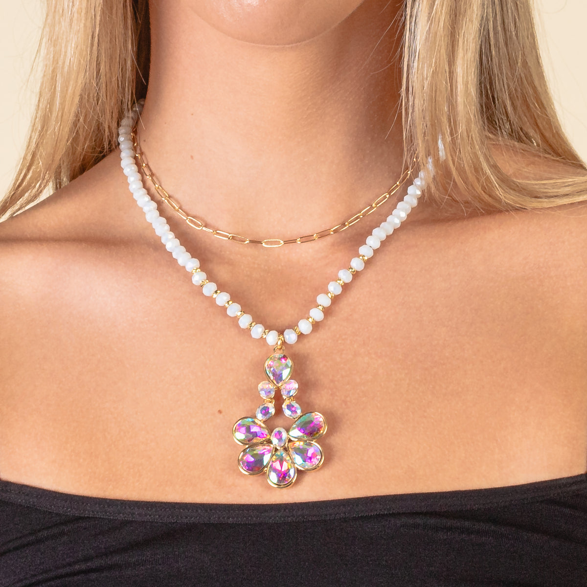 1175 - Layered Crystal Necklace - AB