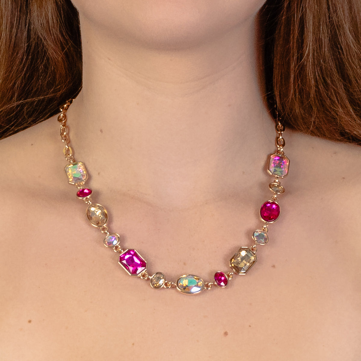 1191 - Crystal Choker - Fuchsia & AB