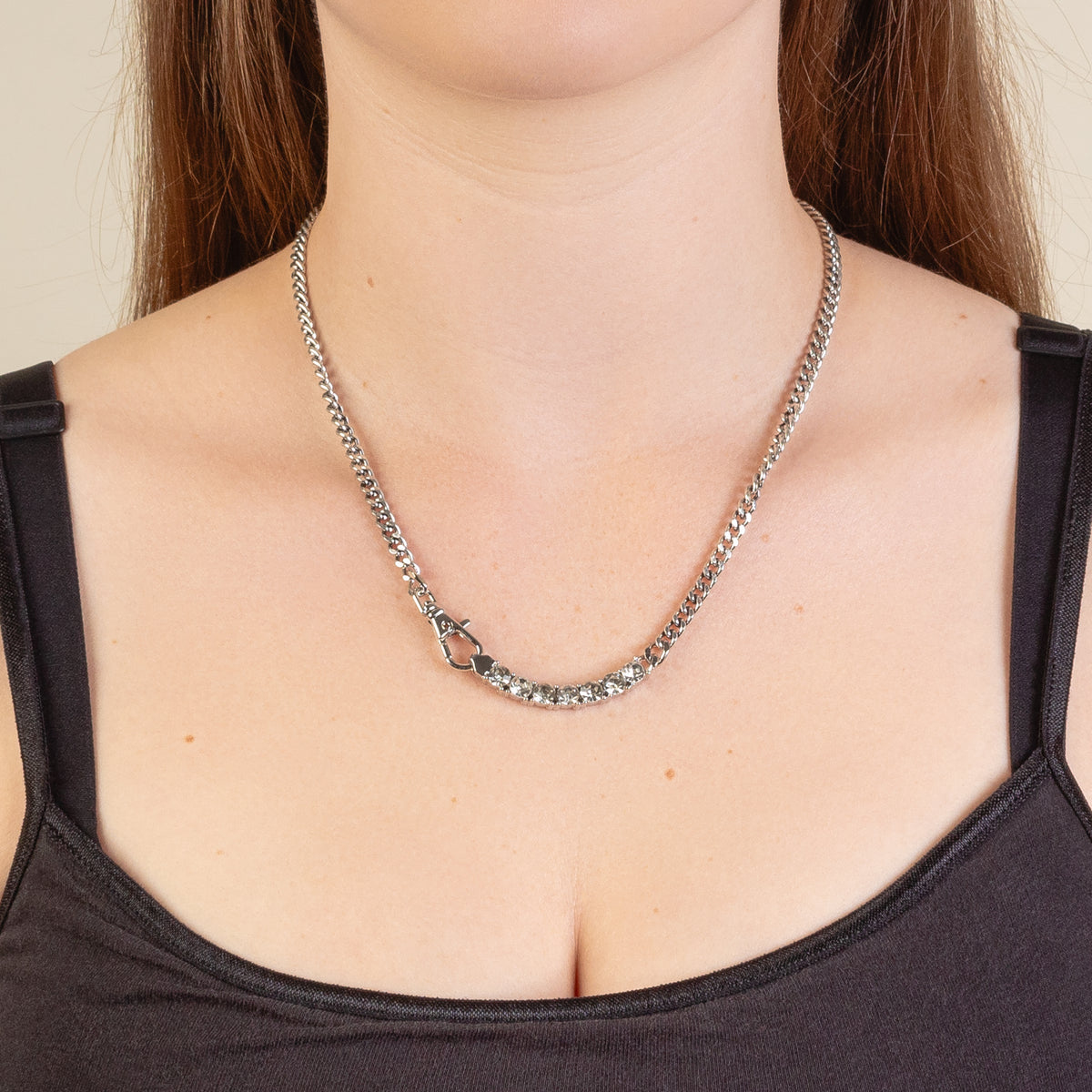 12001 - Crystal Pendant Necklace - Silver