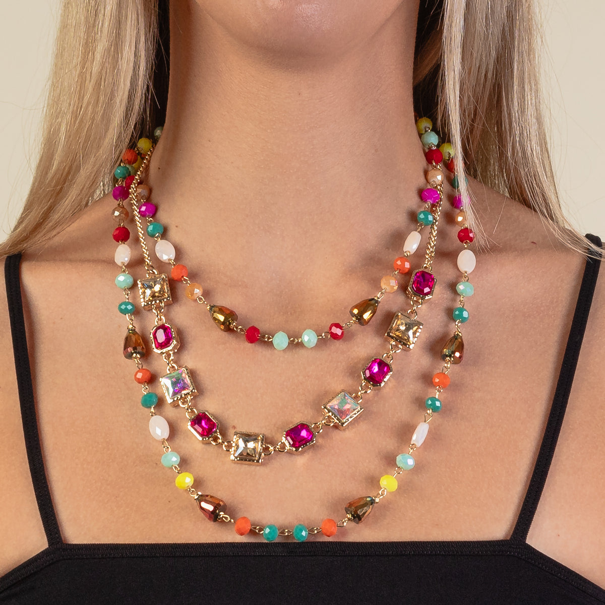 1206 - Layered Beaded Necklace - Multi