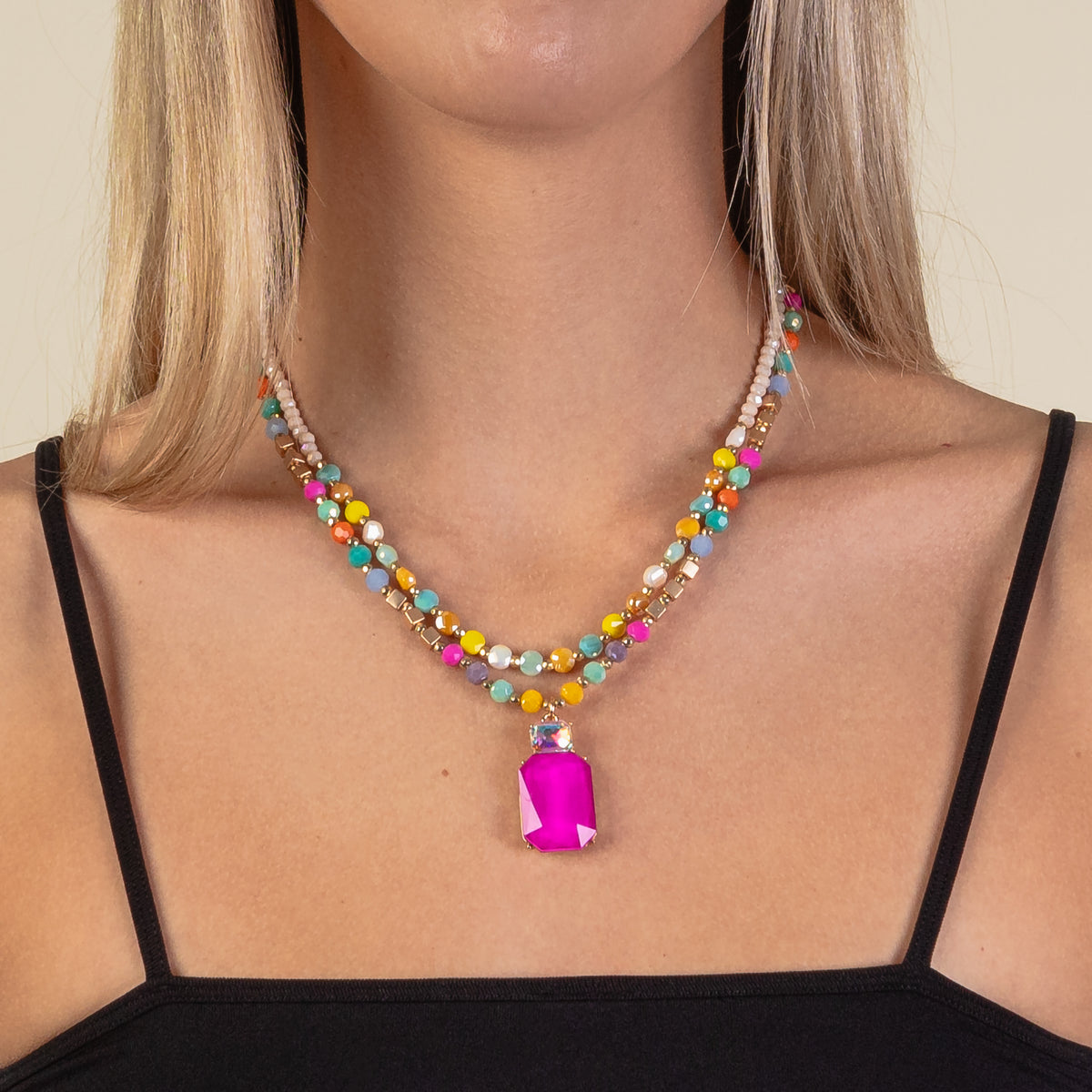 1213 - Layered Pendant Necklace - Multi