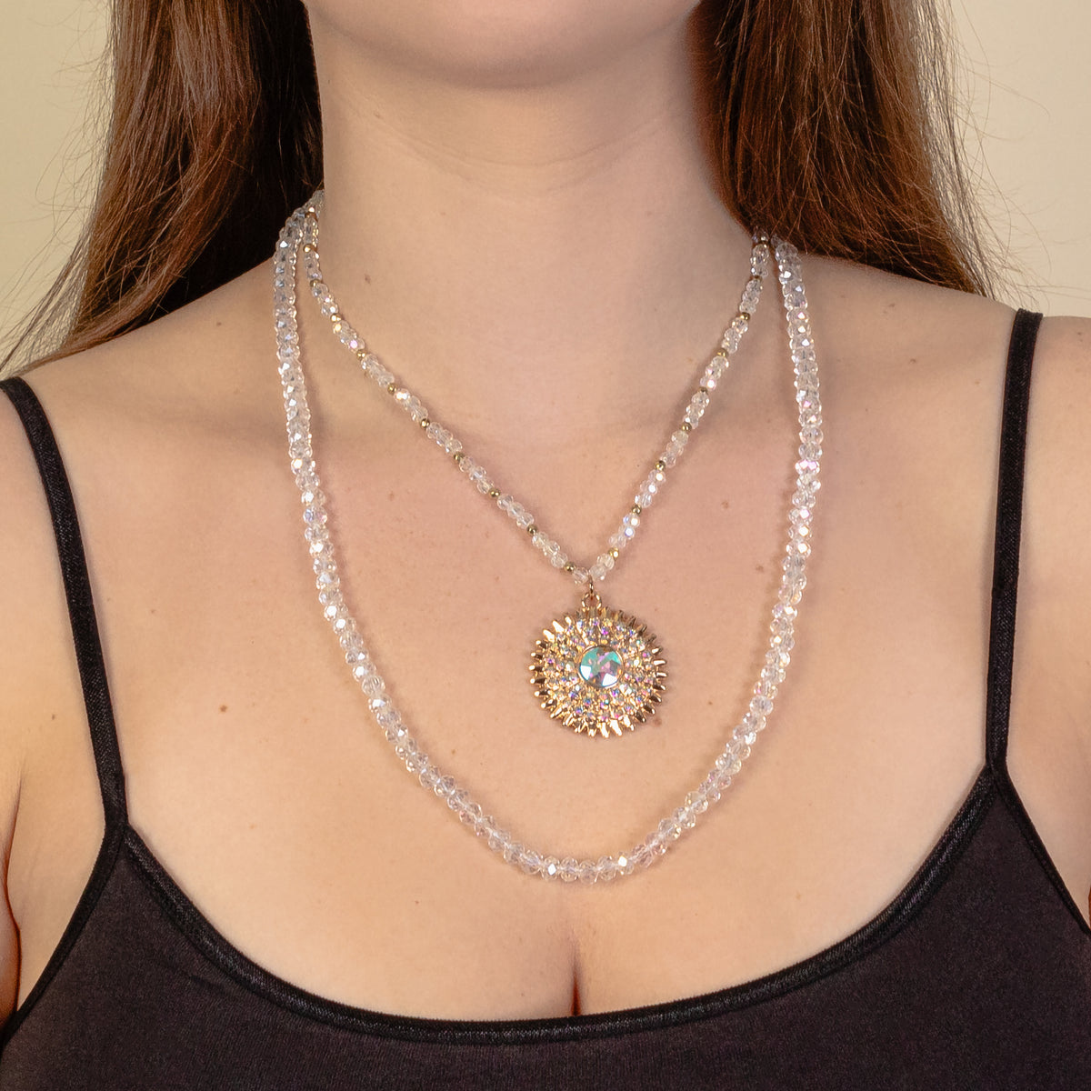 1220 - Layered Beaded Necklace - White
