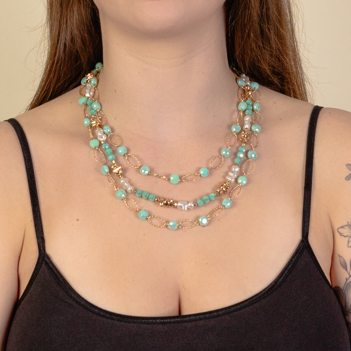 1223 - Layered Beaded Necklace - Turquoise