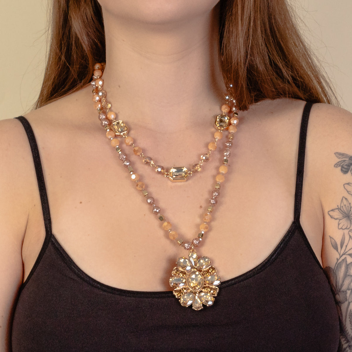 1224 - Beaded Layered Necklace - Gold