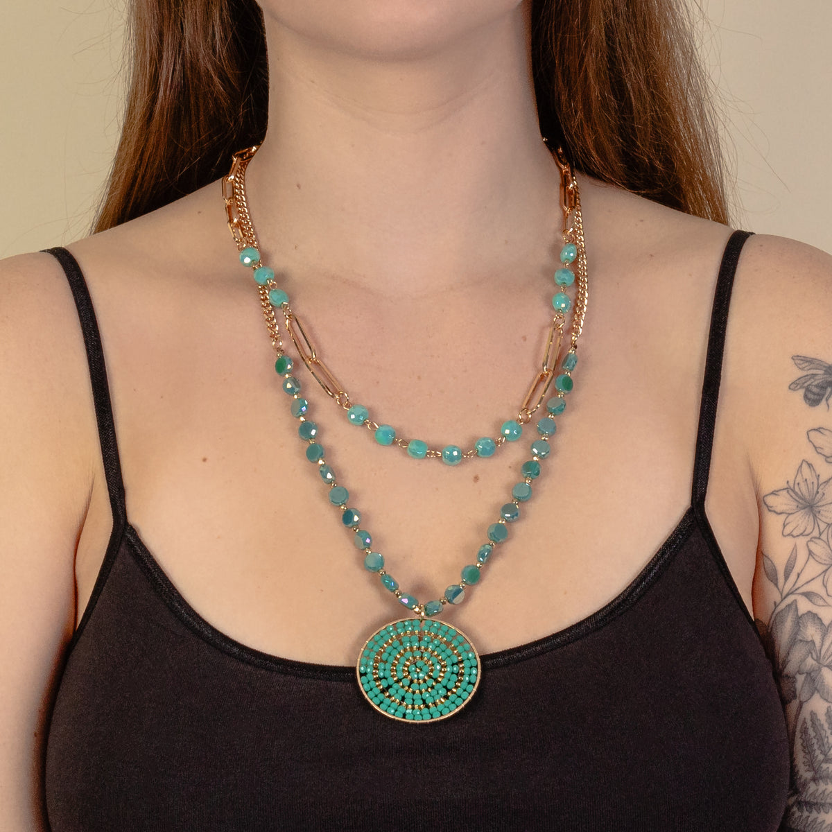 1227 - Beaded Layered Necklace - Turquoise