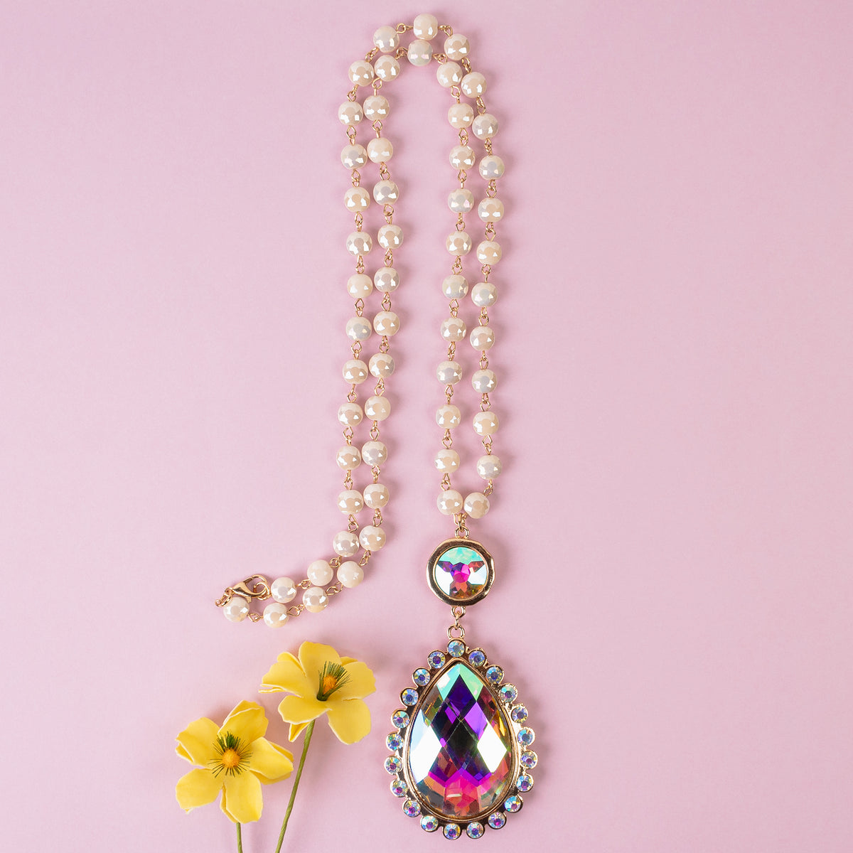 1230 - Crystal Pendant Necklace - White