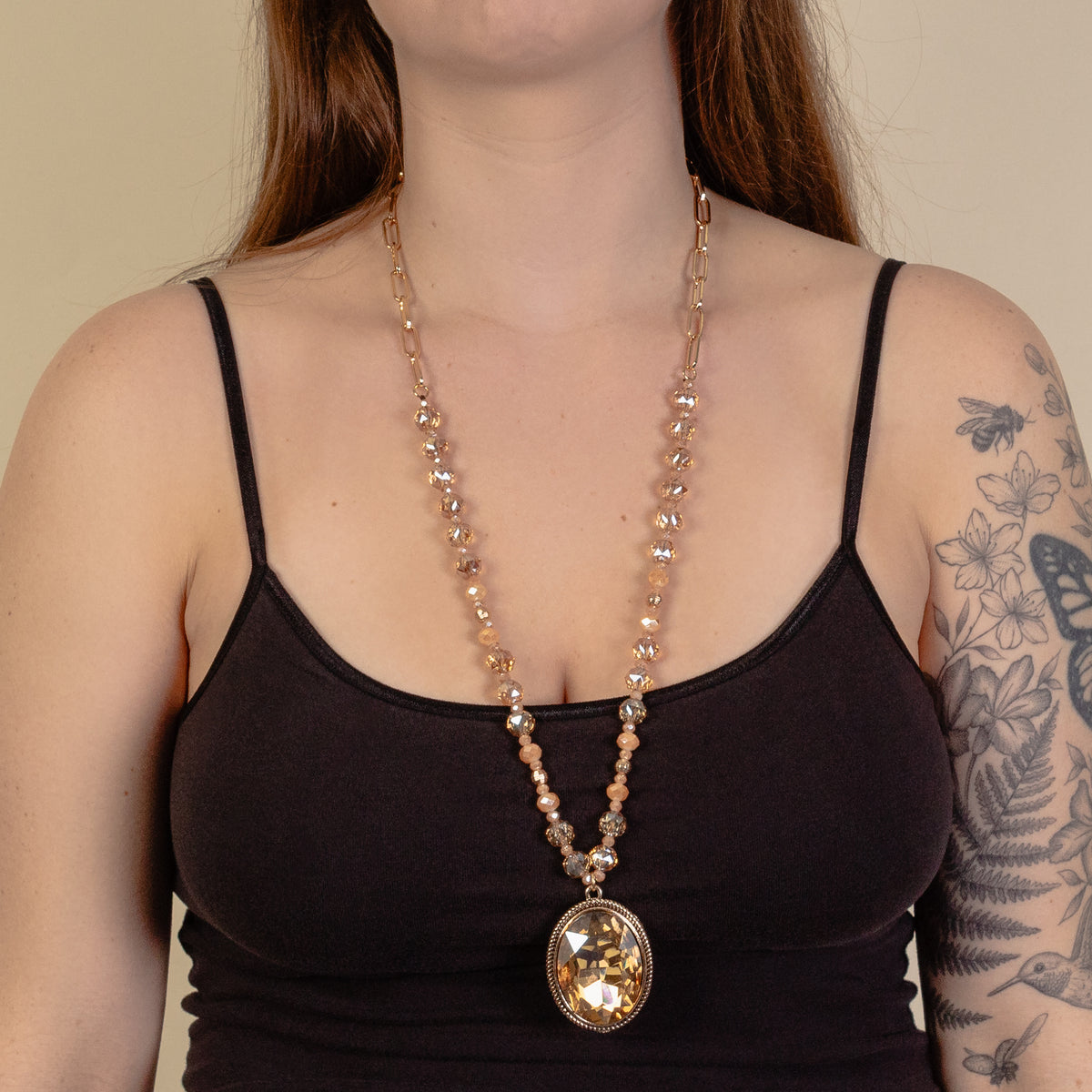 1232 - Crystal Pendant Necklace - Gold