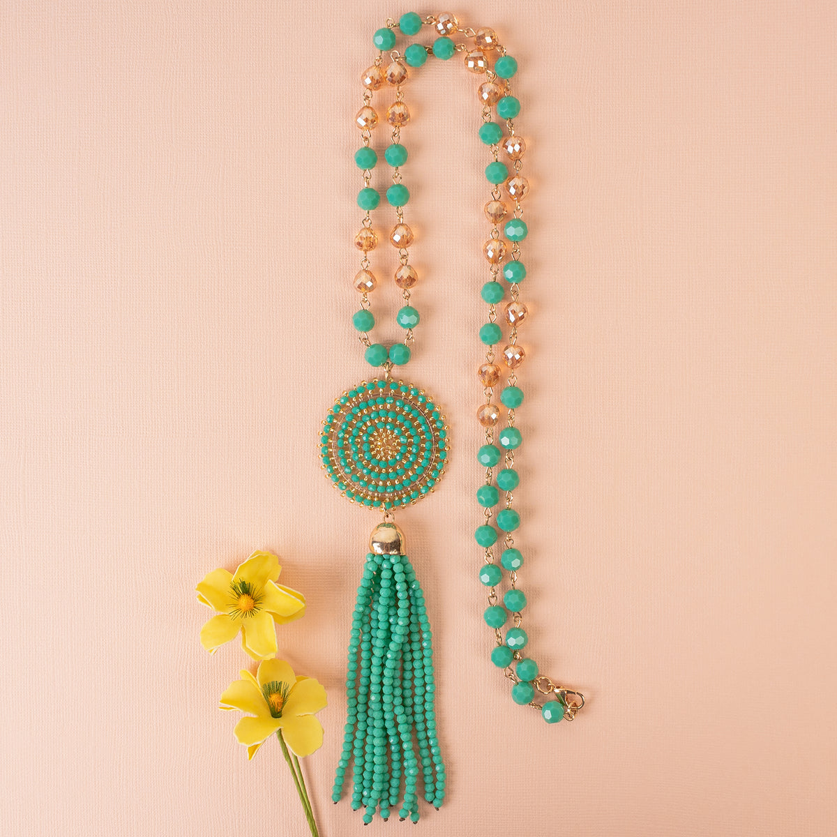 1233 - Beaded Tassel Necklace - Turquoise