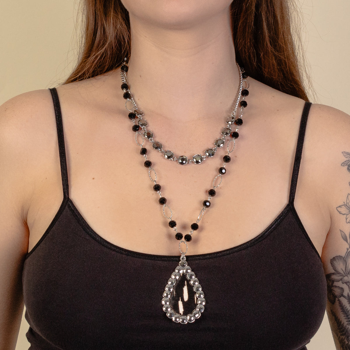 1234 - Layered Animal Hide Necklace - Black