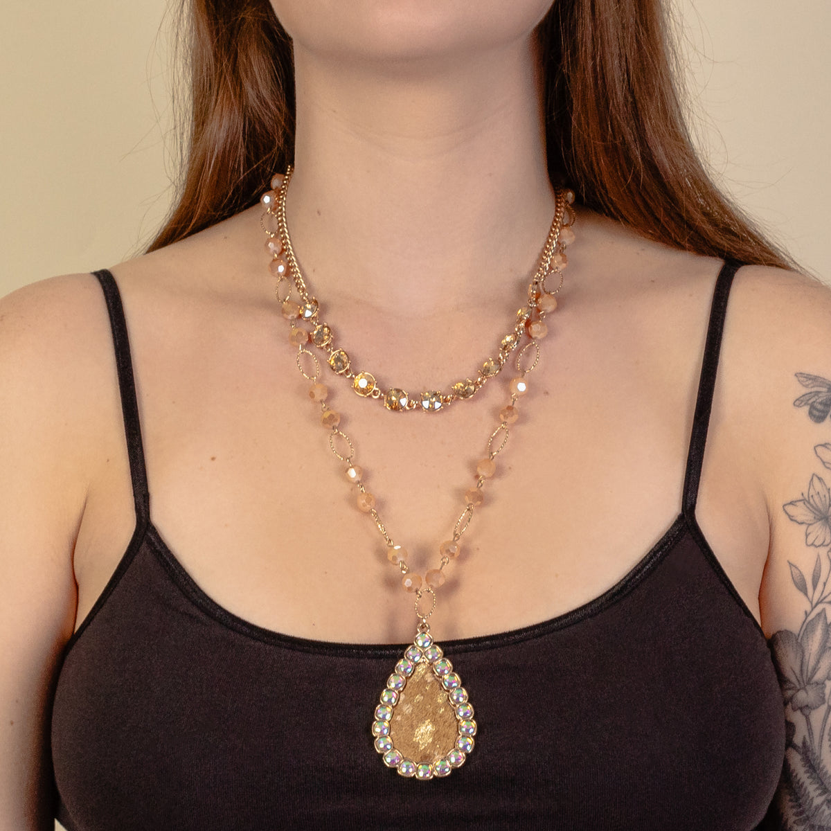 1234 - Layered Animal Hide Necklace - Brown