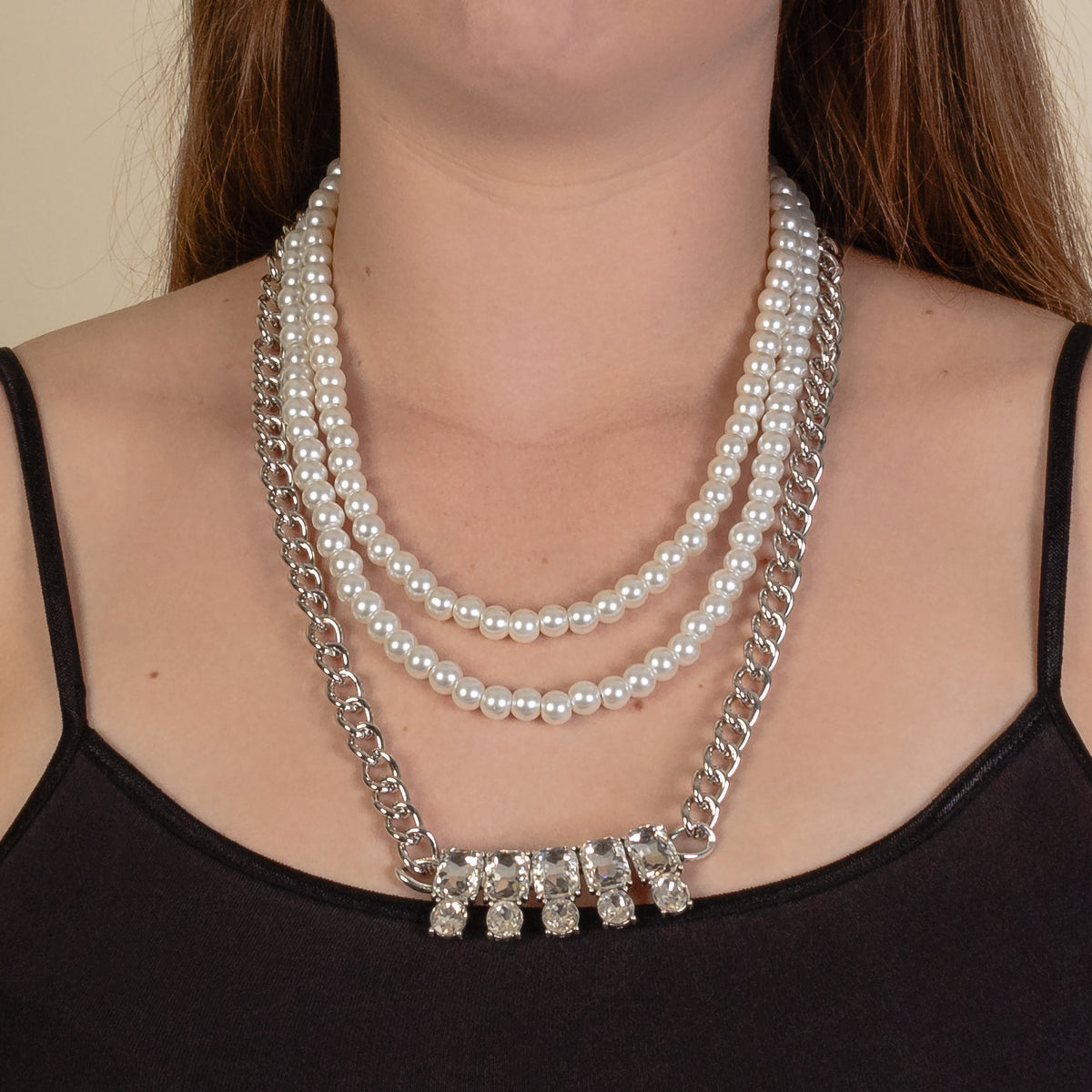 1238 - Layered Crystal Necklace - Clear