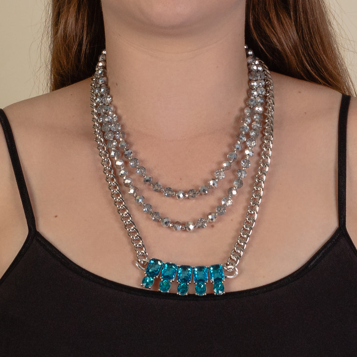 1238 - Layered Crystal Necklace - Turquoise