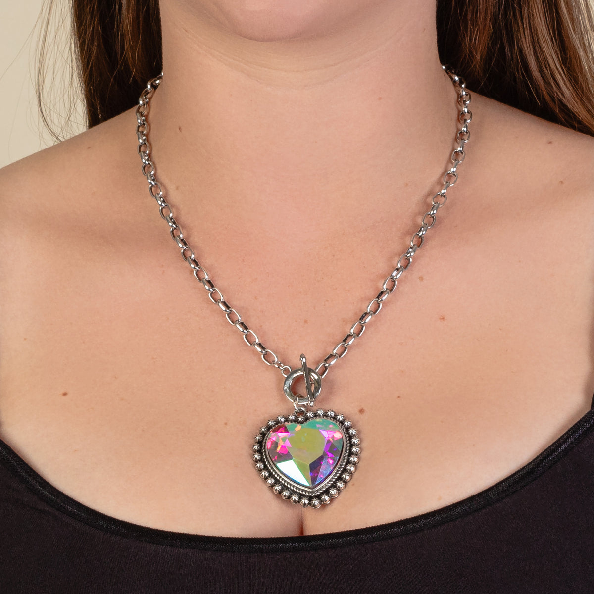 1239 - Crystal Heart Pendant Necklace - AB