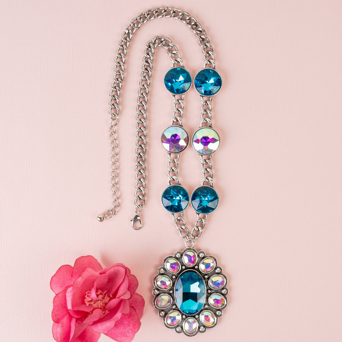 1244 - Crystal Pendant Necklace - Turquoise