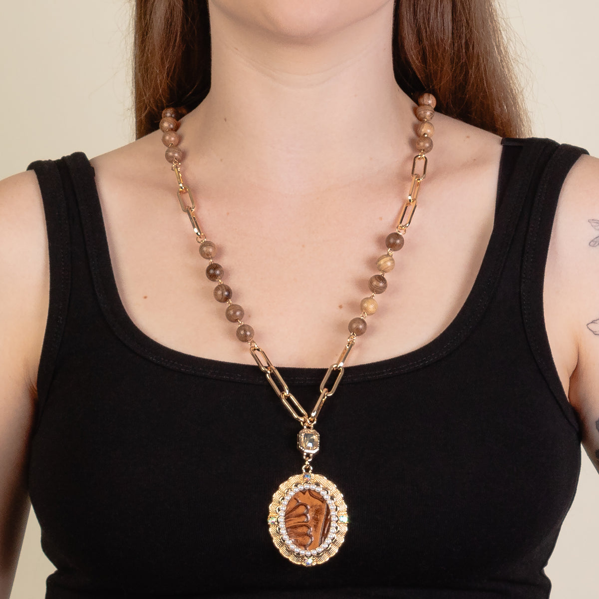 1259 - Western Pendant Necklace - Brown