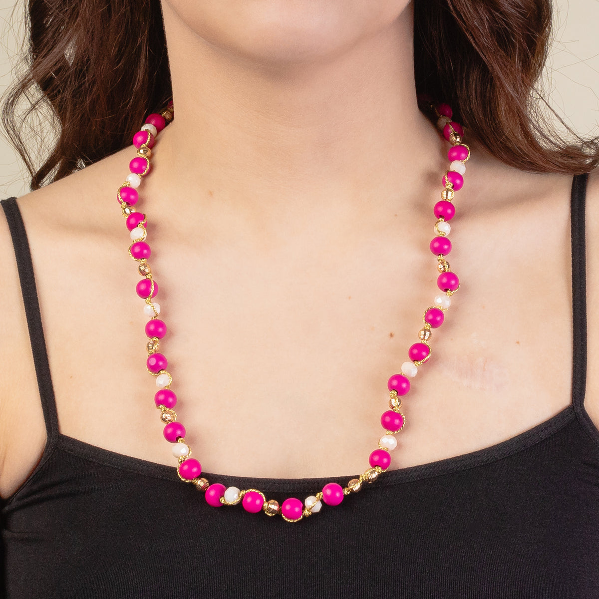 1260 - Beaded Necklace - Fuchsia