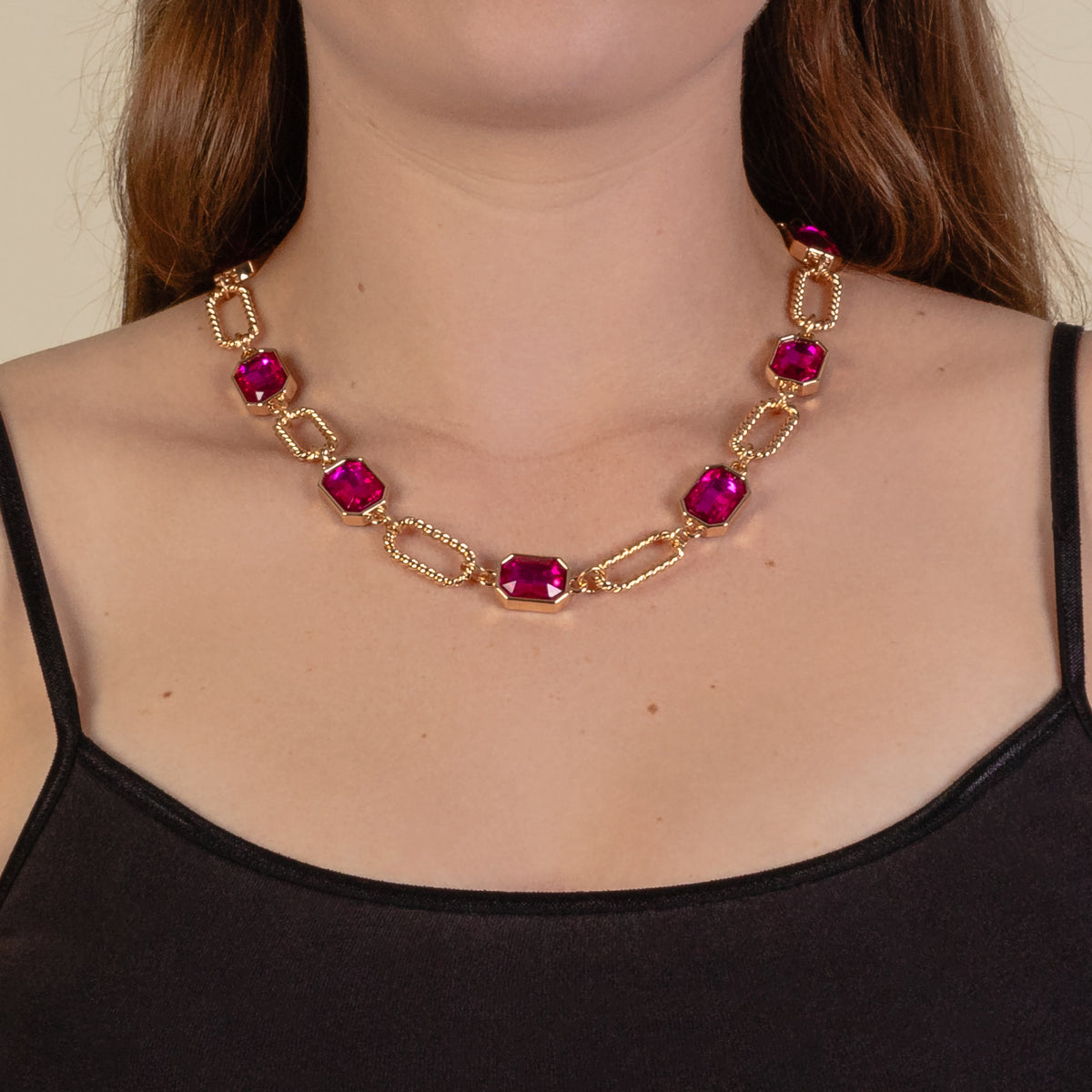 1280 - Crystal Necklace - Fuchsia