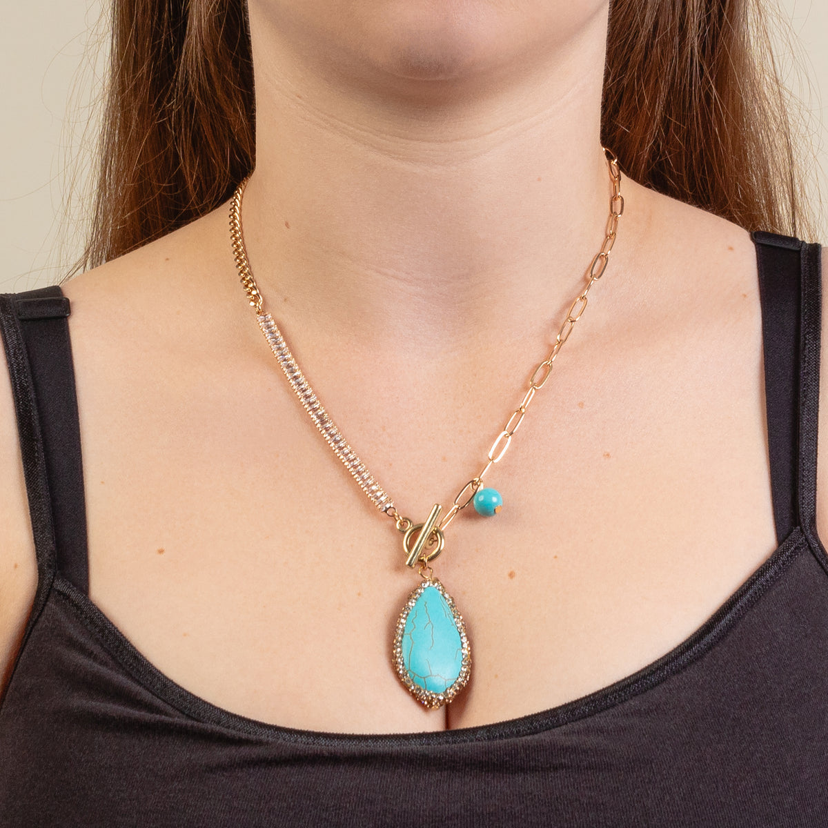 1285 - Crystal Drop Necklace - Turquoise