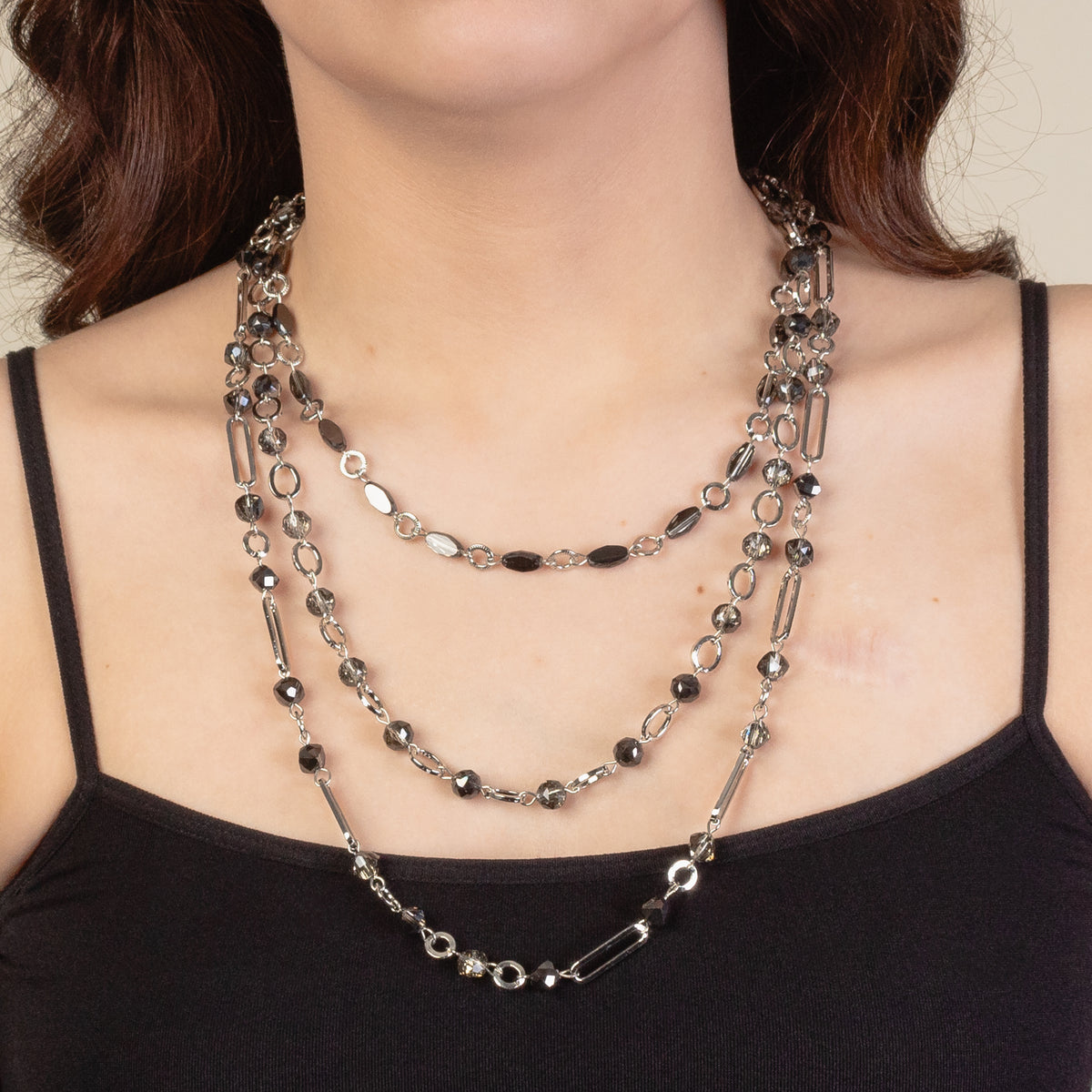1288 - Layered Beaded Necklace - Black