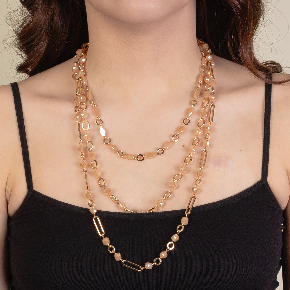 1288 - Layered Beaded Necklace - Gold