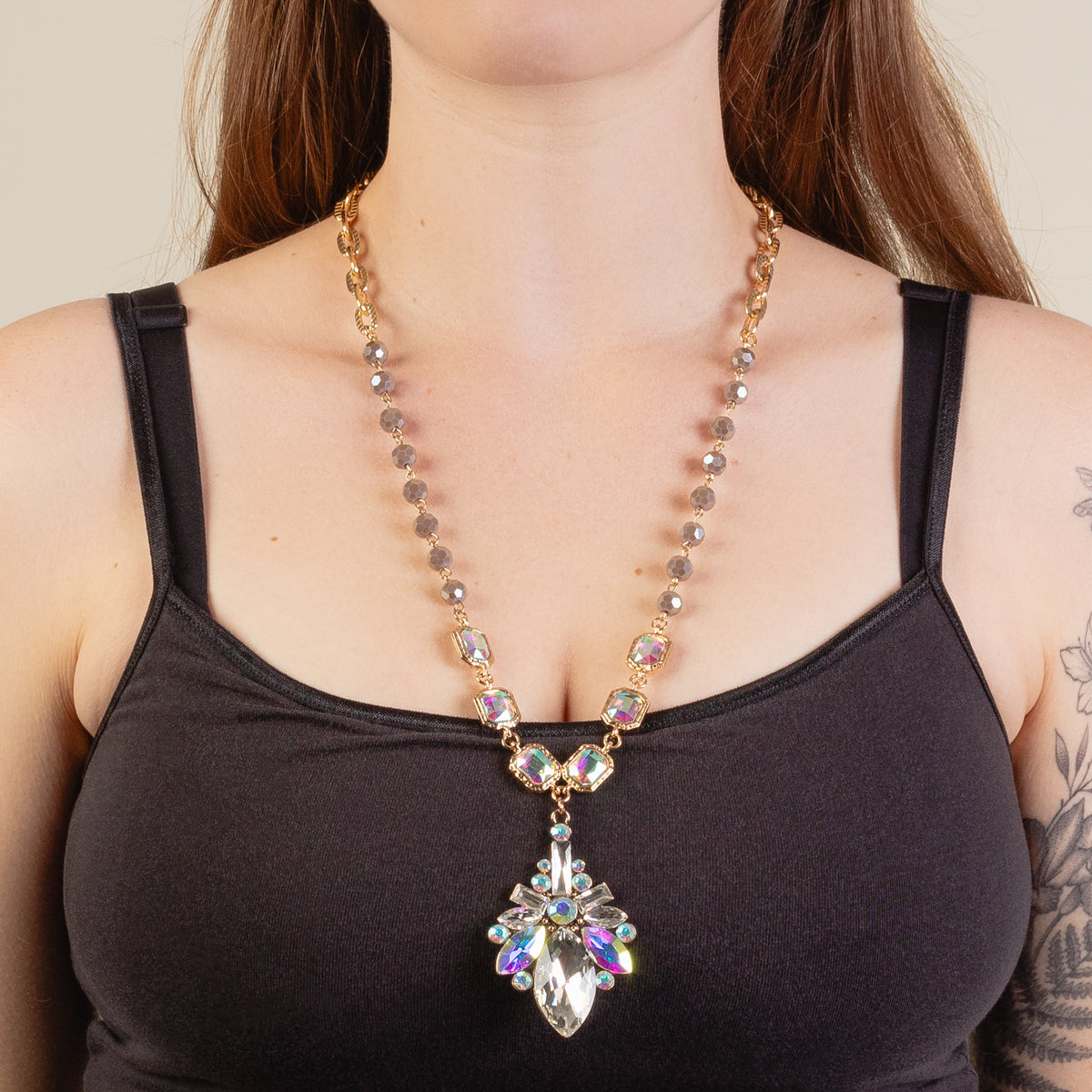 1294 - Crystal Pendant Necklace - Gold