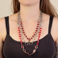 Load image into Gallery viewer, 1295 - Layered Crystal Necklace - Red &amp; Silver
