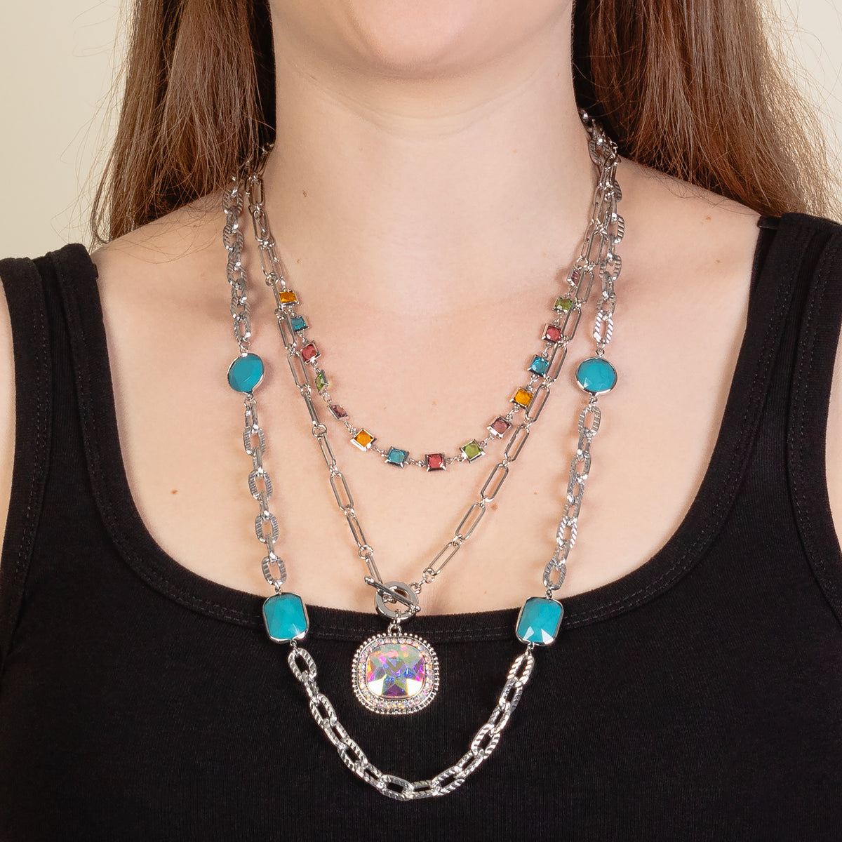 1297 - Layered Crystal Necklace - Multi