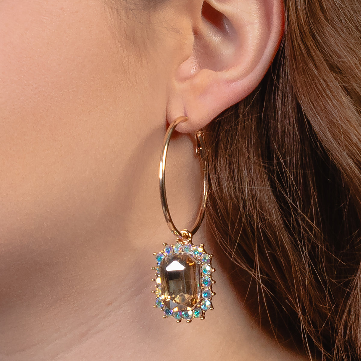 13024 - Crystal Hoop Earrings - Gold