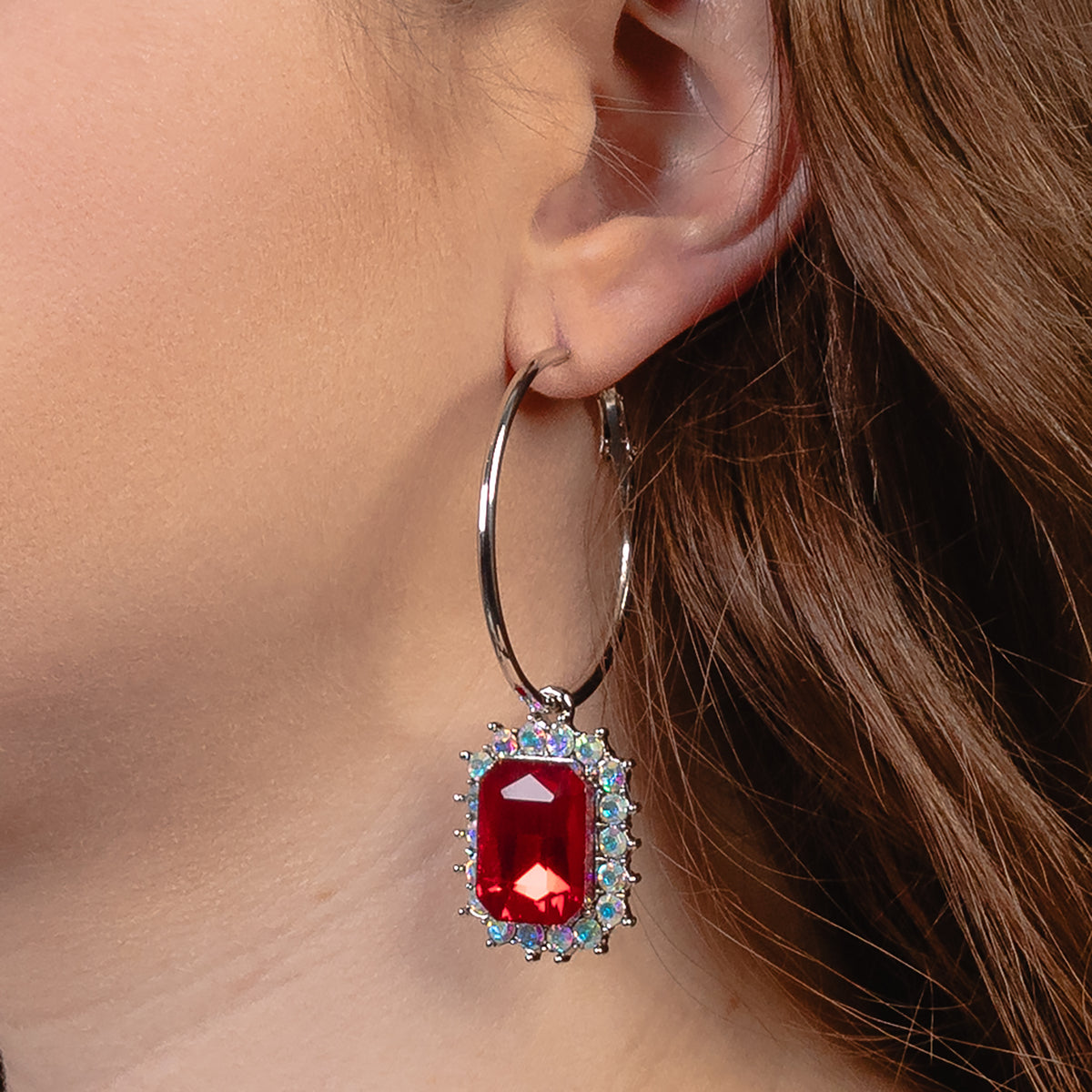 13024 - Crystal Hoop Earrings - Red