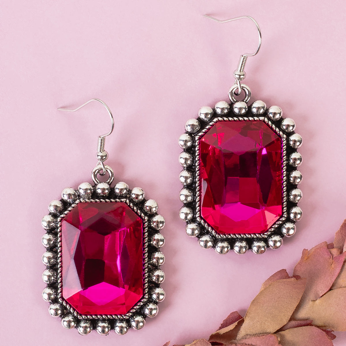 13027 - Crystal Earrings - Fuchsia