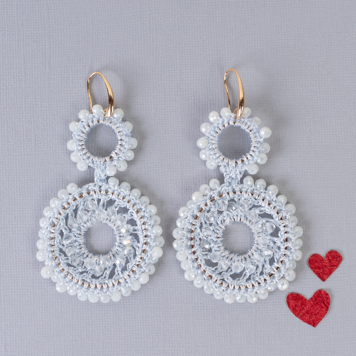 1307 - Beaded Hoop Earrings - Clear