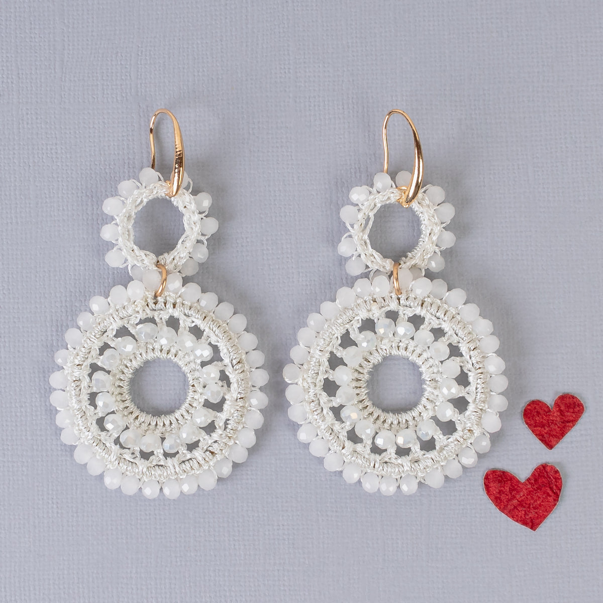 1307 - Beaded Hoop Earrings - White