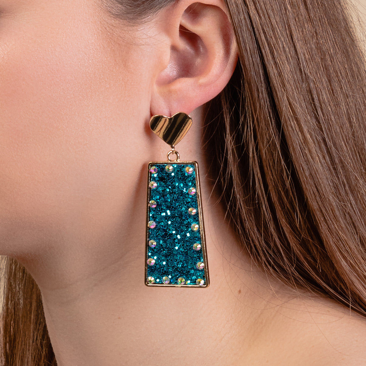 1309 - Rectangle Glitter Earrings - Turquoise