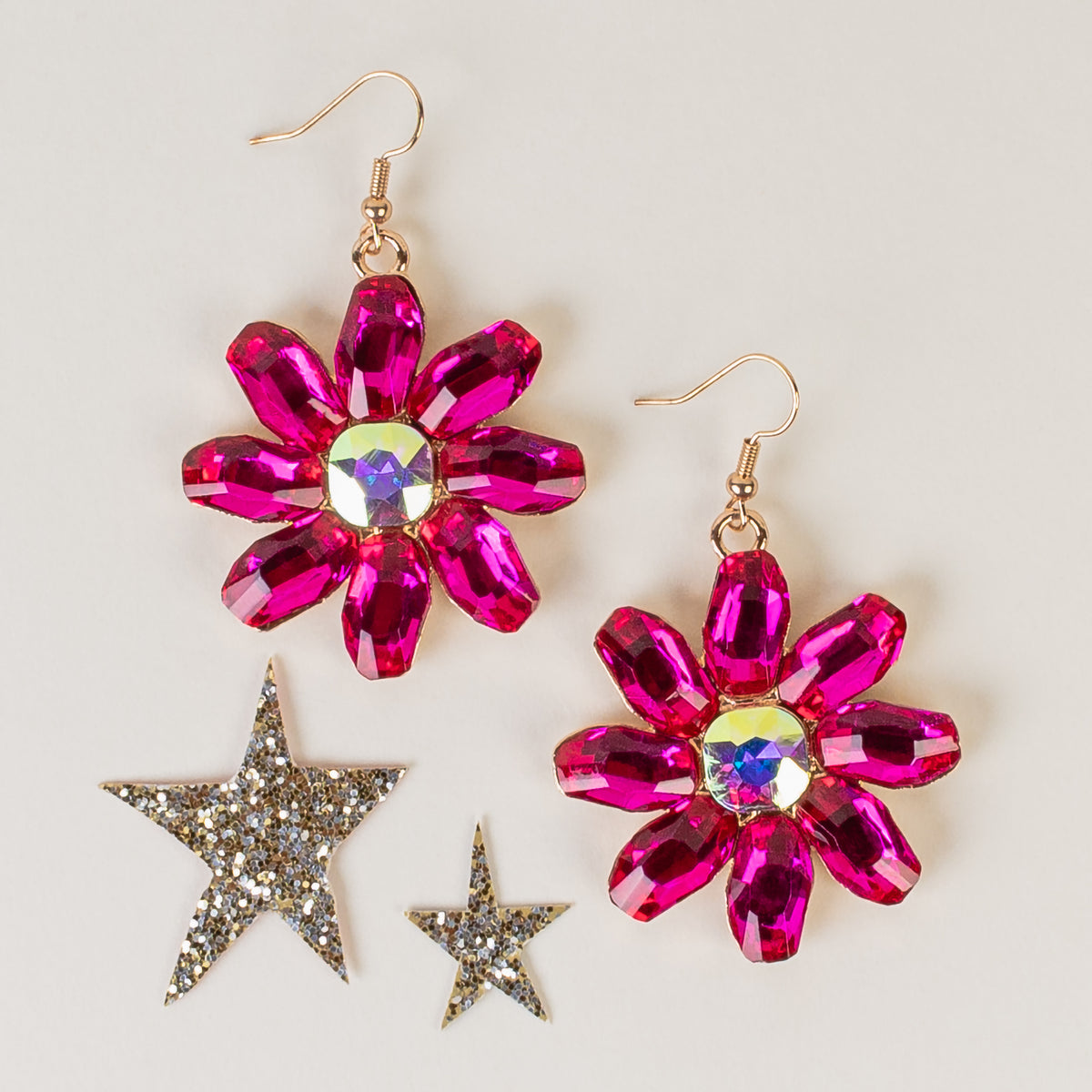 1313 - Crystal Flower Earrings - Fuchsia