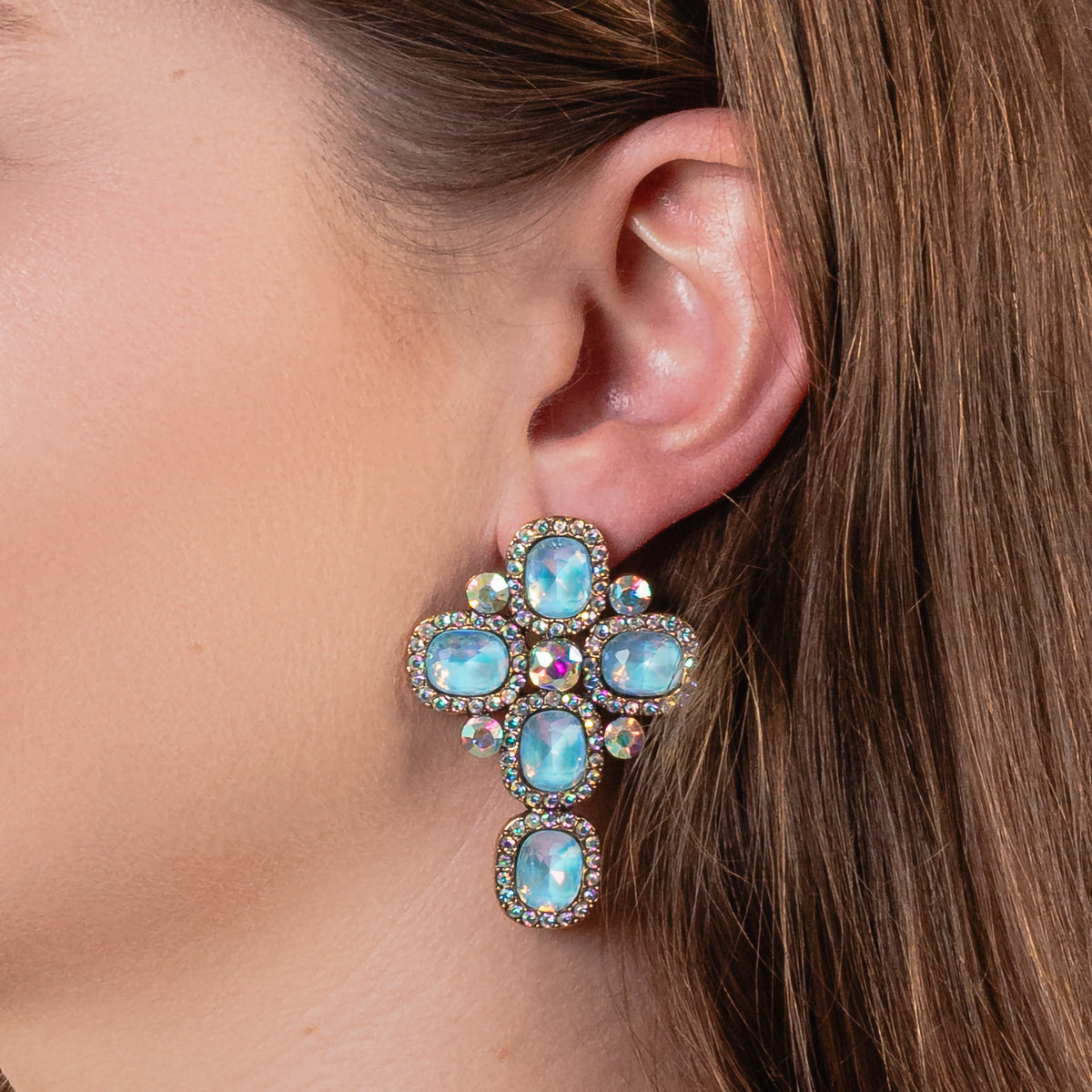 1315 - Crystal Cross Earrings - Blue