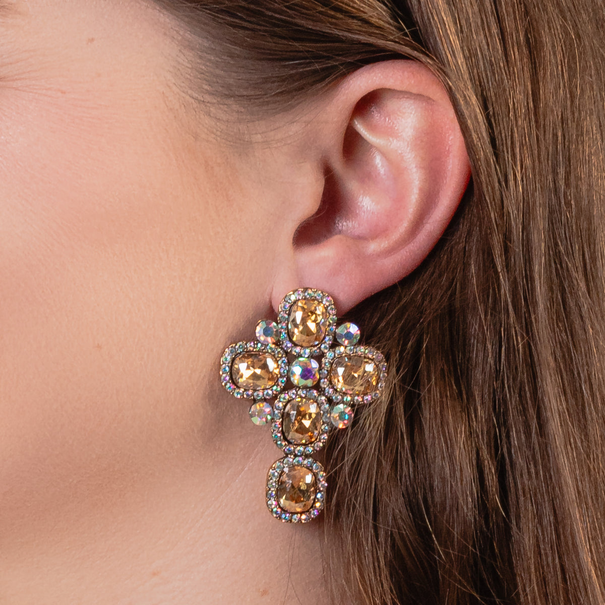 1315 - Crystal Cross Earrings - Gold