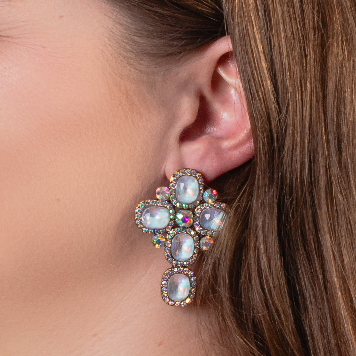 1315 - Crystal Cross Earrings - White