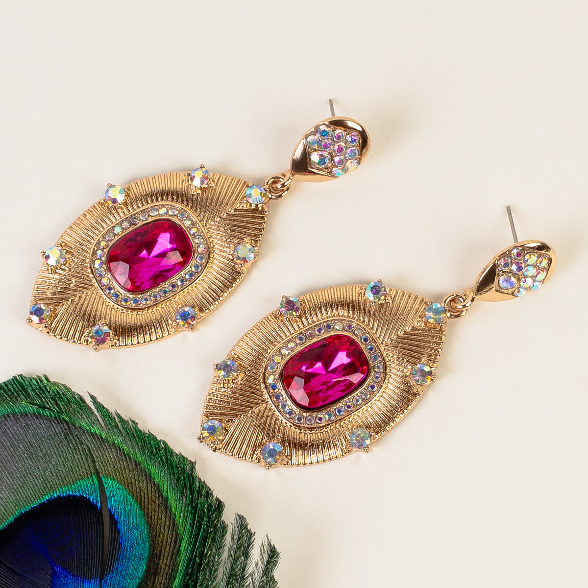 1316 - Rhinestone Earrings - Fuchsia