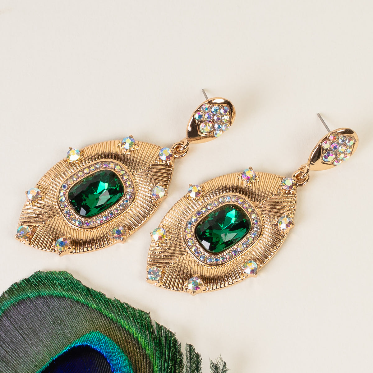 1316 - Rhinestone Earrings - Green