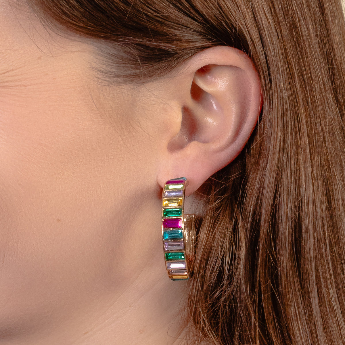 1317 - Rhinestone Hoop Earrings - Multi