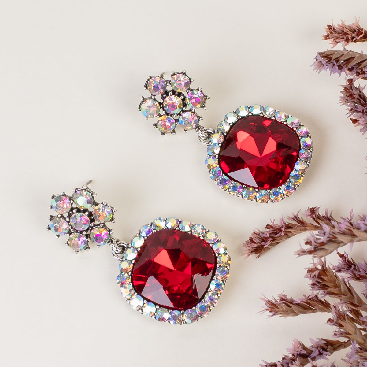 1319 - Rhinestone Earrings - Red